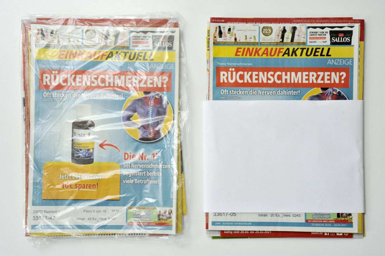Die Deutsche Post verschickt wöchentlich die Gratis-Werbesendung „Einkauf Aktuell“ immer noch in einer Plastikverpackung.
