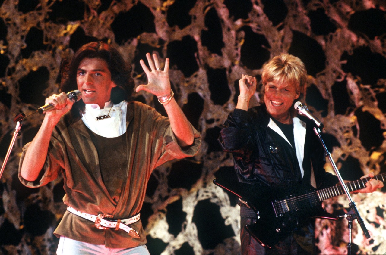 Das Pop-Duo „Modern Talking“ bei einem Auftritt im Jahr 1985.