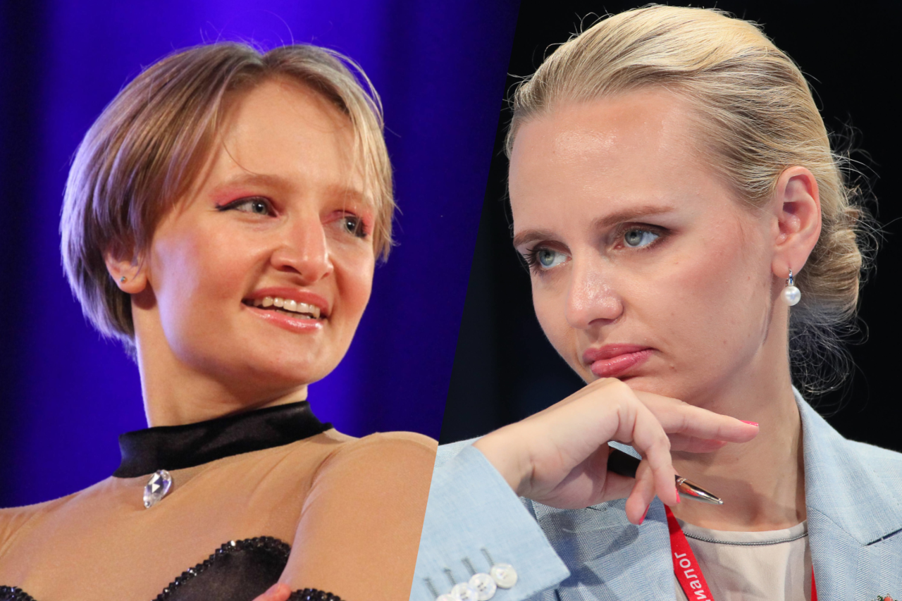 Die Putin Töchter Maria Worontsowa (links, 2014 bei einem Rock'nRoll-Wettbewerb) und Katerina Tichonowa (2021 auf einer internationalen medizinischen Konferenz).