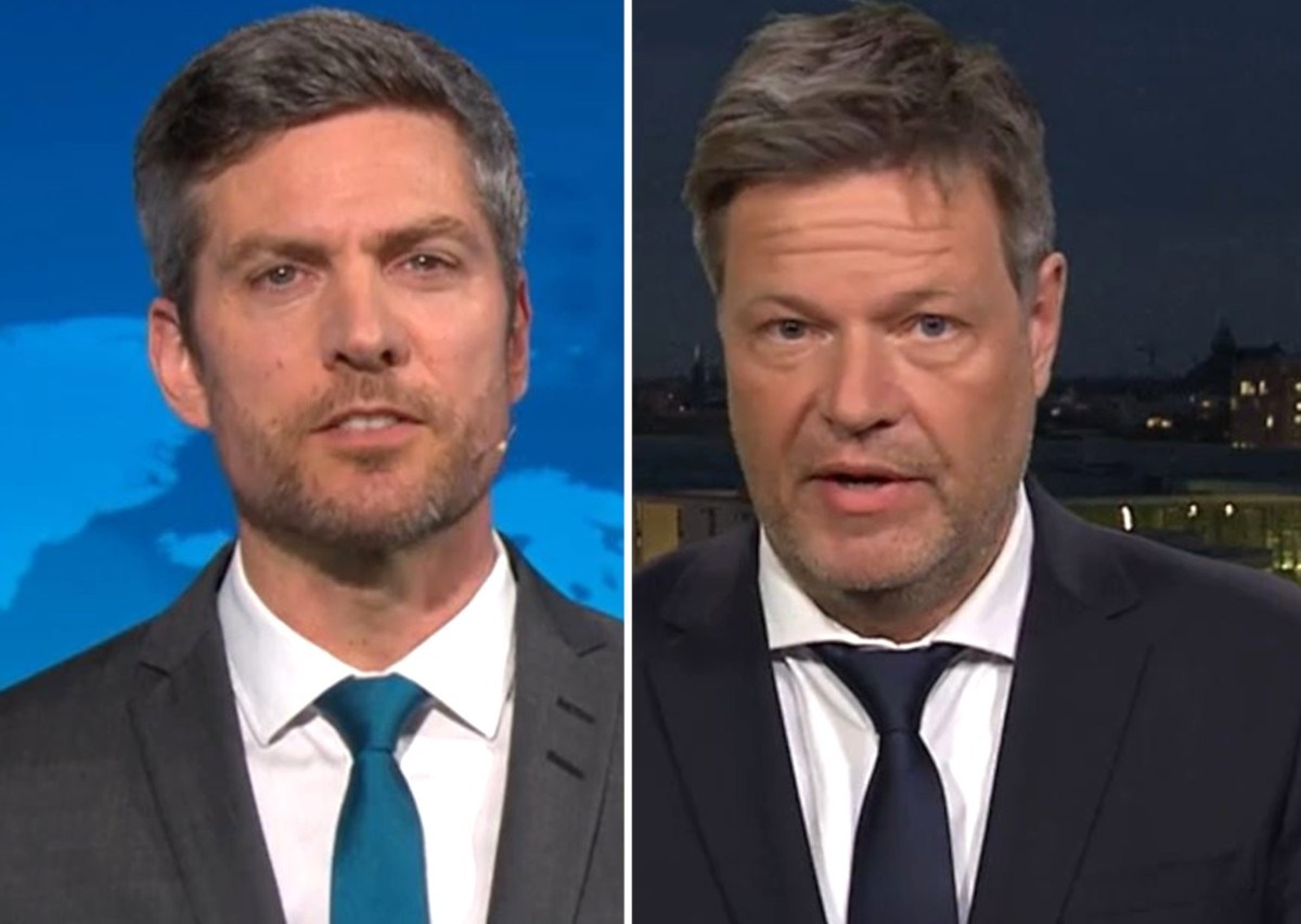 Ingo Zamperoni und Robert Habeck in den  ARD-„Tagesthemen“.