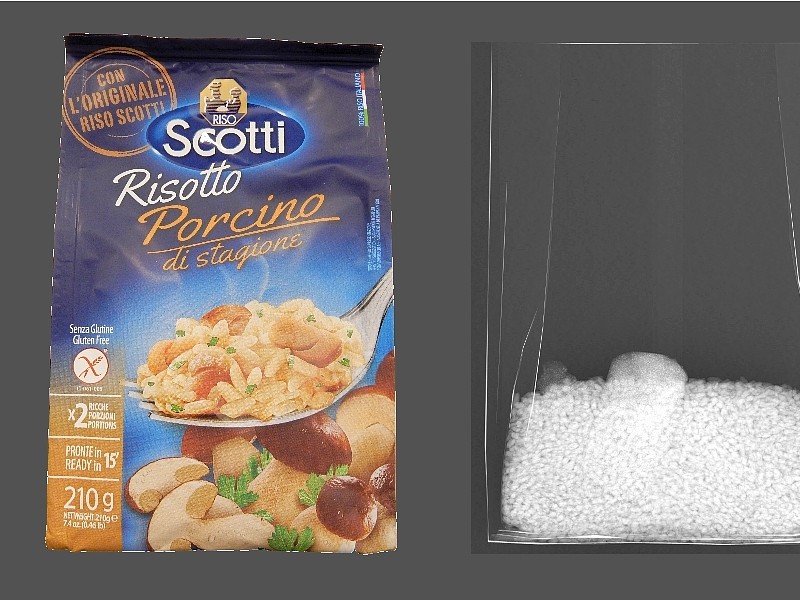 Mit Hilfe von Röntgenbildern zeigen die Verbraucherschützer, das Lebensmittelpackungen durchschnittlich 40 Prozent Luft enthalten. Die Packung „Risotto Porcino di stagione“ von Scotti ist fast zur Hälfte (49 Prozent) mit Luft gefüllt.