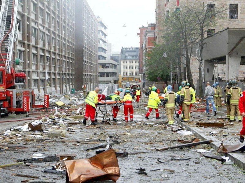 Das zerstörte Regierungsgebäude in Oslo.