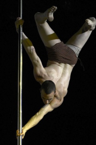 Tänzer zeigen bei der Wahl zur Miss Pole Dance South America 2012 in Buenos Aires ihr Können an der Pole-Dance-Stange.