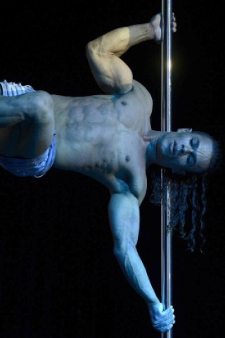 Tänzer zeigen bei der Wahl zur Miss Pole Dance South America 2012 in Buenos Aires ihr Können an der Pole-Dance-Stange.
