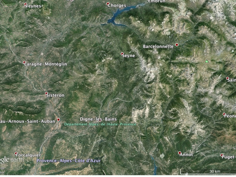 von Google Earth zeigt das Gebiet, in dem der Airbus zu Boden gestürzt ist.