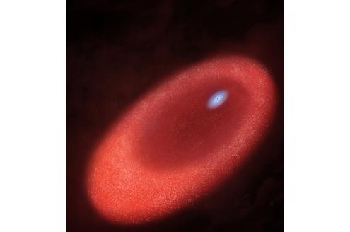 In dieser geheimnisvollen Scheibe hat sich eine Reihe blauer Sterne um ein Schwarzes Loch gruppiert.
Bild: Nasa