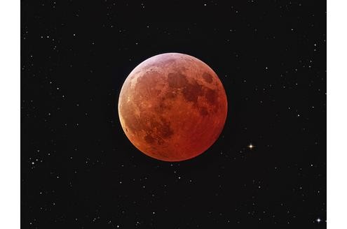 Für dieses Bild des Mondes während einer Mondfinsternis wurden zwei Aufnahmen kombiniert: eine mit langer Belichtungszeit, die den Mond selber zeigt, und eine mit kurzer Belichtungszeit, die die Sterne zeigt. Foto: Nasa
Bild: NASA