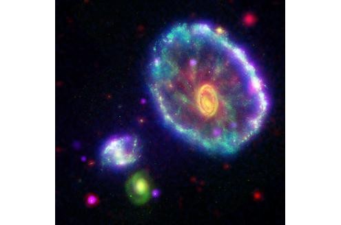 Die farbenfrohe Cartwheel-Galaxie. 
Bild: Nasa
