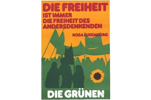 Die Freiheit ist immer die Freiheit des Andersdenkenden Rosa Luxemburg DIE GRÜNEN [1983] (c) Archiv Grünes Gedächtnis