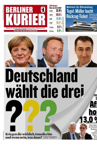 Der „Berliner Kurier“ schaut am Montag schon auf die mögliche nächste Regierungskoalition.