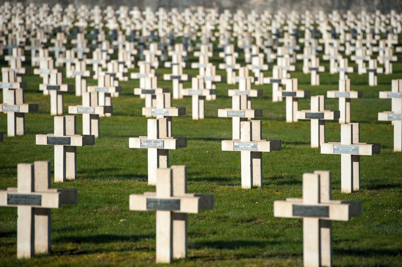 Der Soldatenfriedhof von Faubourg-Pave bei Verdun. Tausende französische Soldaten, die in der Schlacht fielen, liegen hier begraben. 
