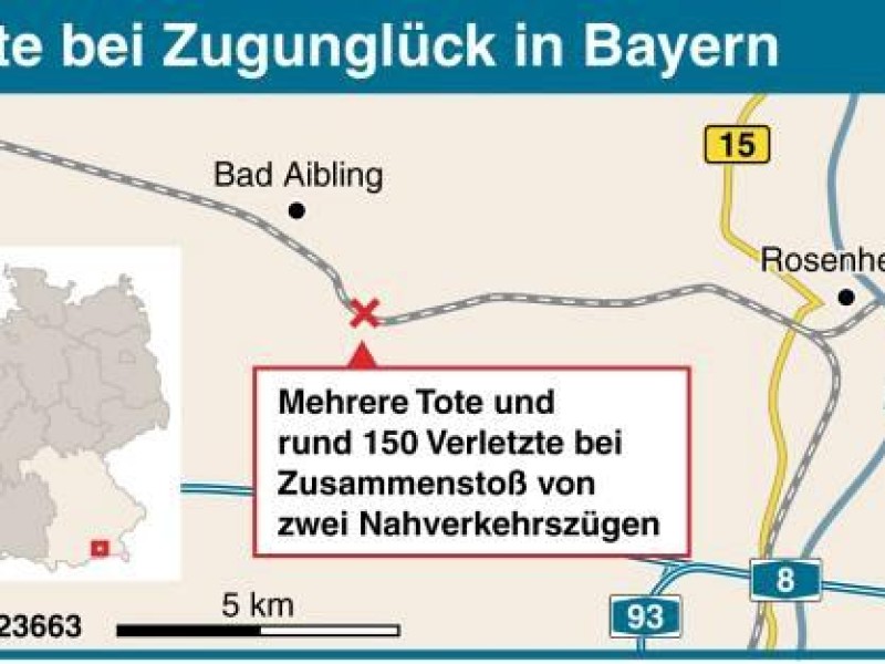 Das Unglück ereignete sich auf einer eingleisigen Strecke nahe Bad Aibling in Oberbayern. 