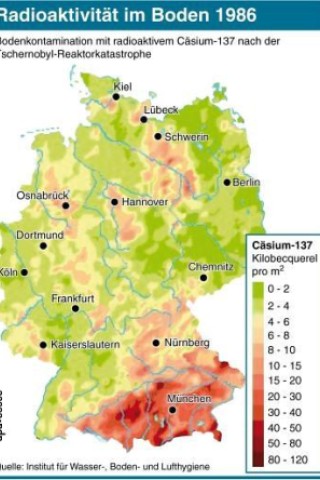 In Deutschland war die Bodenkontamination im Südosten am stärksten. 