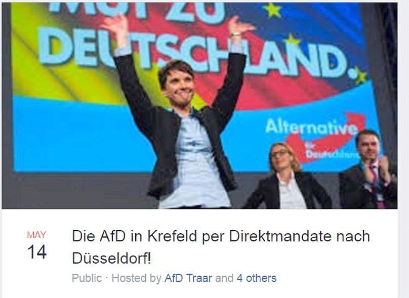 Kann die AfD absagen: Auf Facebook hatten Ortsverbände ein Event angelegt "Die AfD in Krefeld per Direktmandate nach Düsseldorf!" Ihre Kandidaten stehen aber davor, nicht zugelassen zu werden.