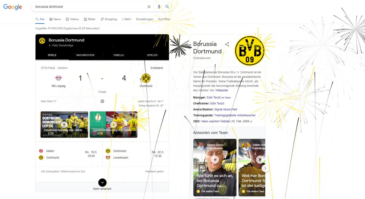 So sah es am Freitag aus, wenn man „Borussia Dortmund“, „BVB“, „Dortmund“ oder auch „DFB Pokal“ bei Google eintippt. 
