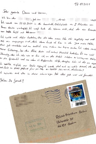 Diesen Brief hat der Häftling der Polizei Bochum aus den Knast heraus geschrieben.
