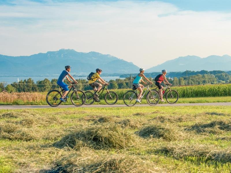 Die Region rund um den Chiemsee bietet sich an für Radtouren mit Alpenpanorama.