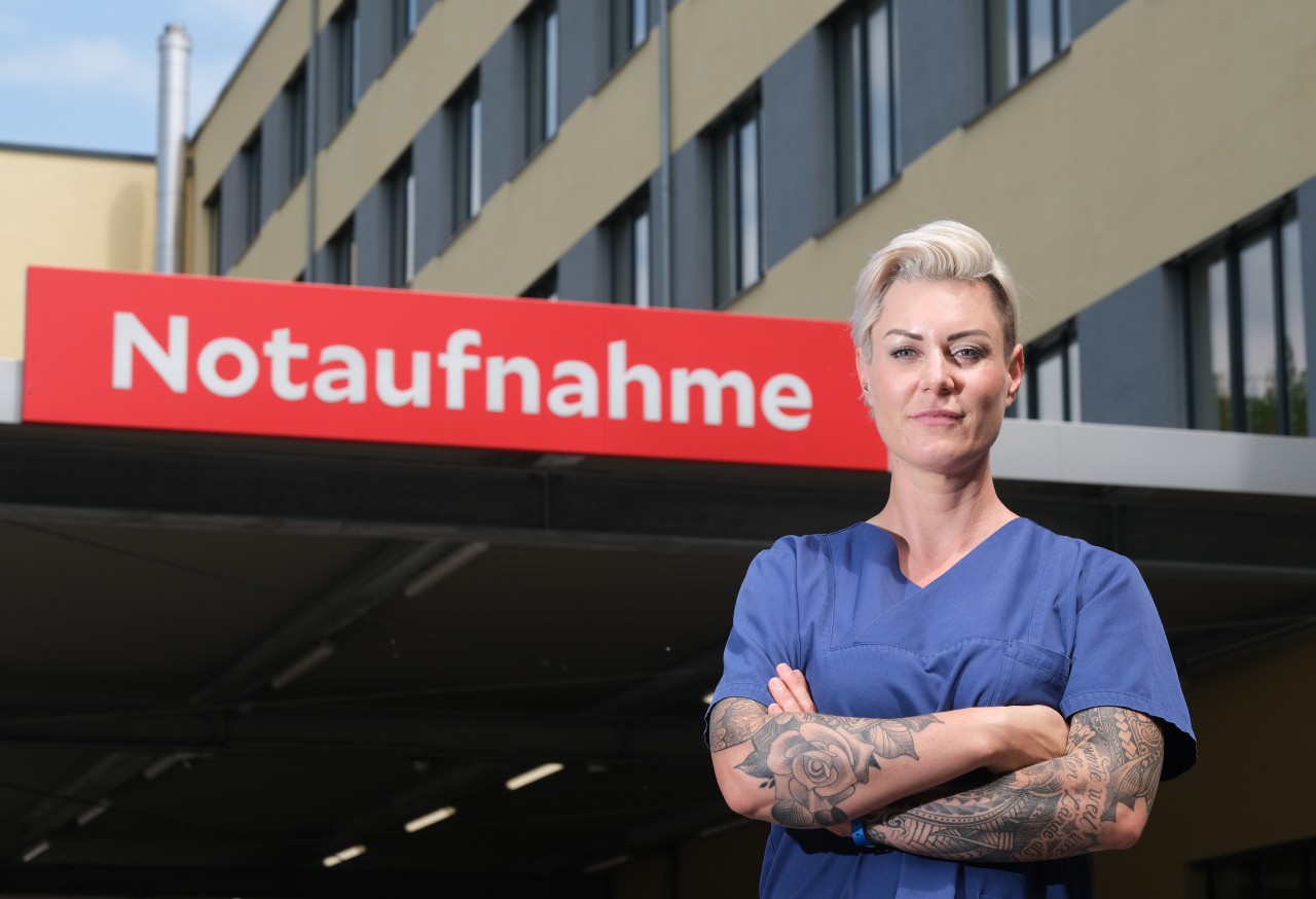 Doc Caro bei ihrem ersten Arbeitstag in der Helios-Klinik in Duisburg im Juni 2021.