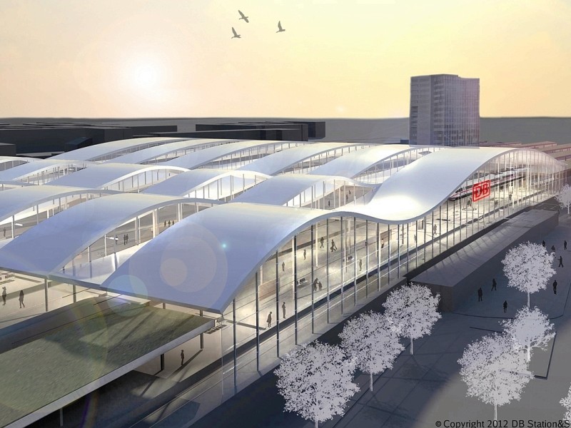 Die Zukunft: So soll das neue Dach über den Bahnsteigen des Duisburger Hauptbahnhofs einmal aussehen.