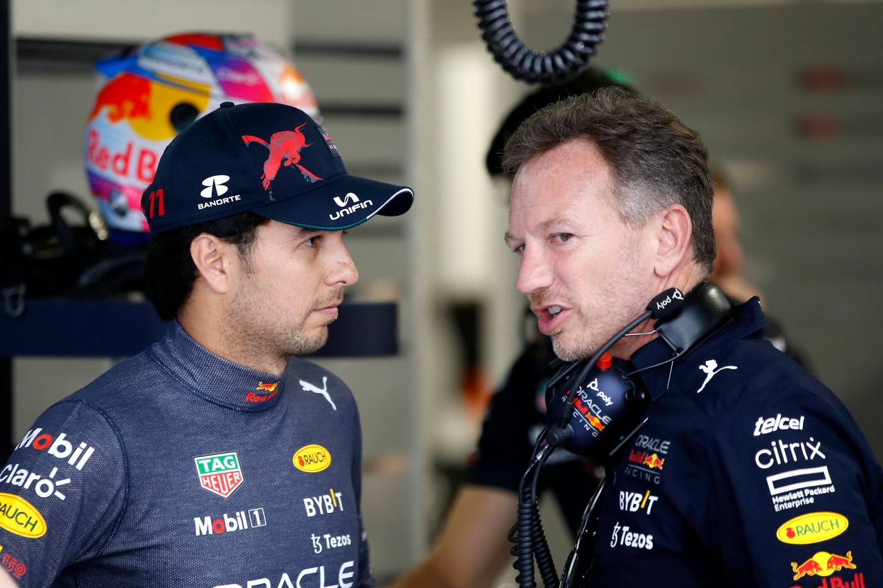 Formel 1: Sergio Perez (l.) hatte beim Miami-GP große Probleme mit dem Auto, wie Red-Bull-Teamchef Christian Horner jetzt verriet (r.)