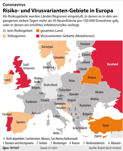 Ab Mittwoch keine Risikogebiete mehr: England und Portugal.