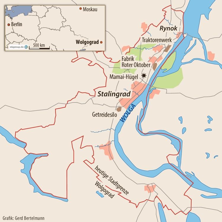 Stalingrad im Jahr 1942. (Grafik: Gerd Bertelmann)