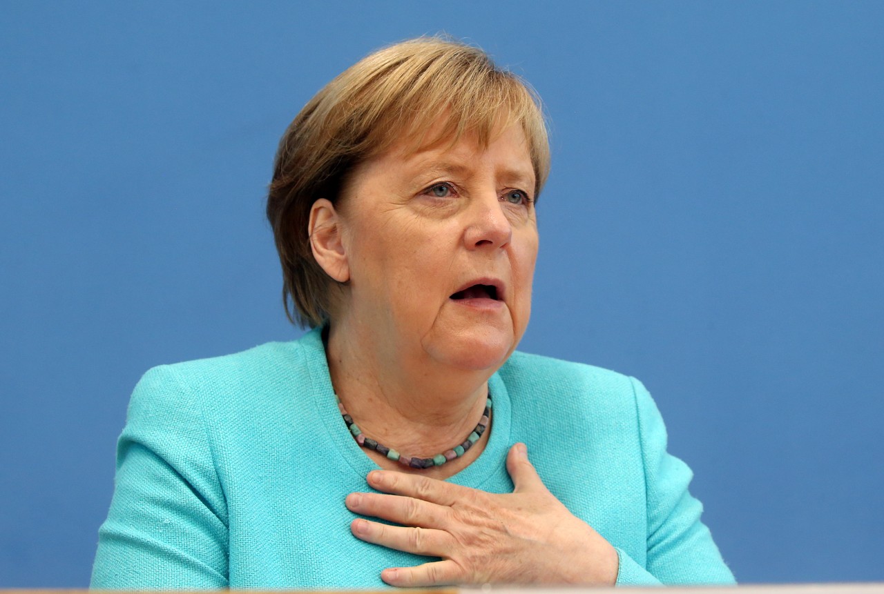 Angela Merkel in der Bundespressekonferenz am Mittwoch.