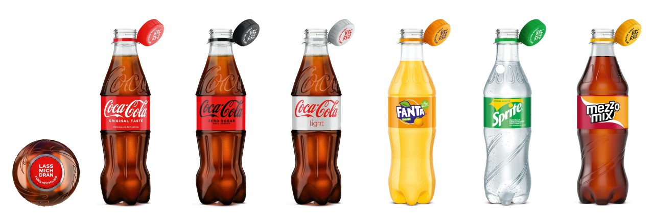 Coca-Cola führt neue Verschlüsse ein: Deckel und Flasche werden eins.