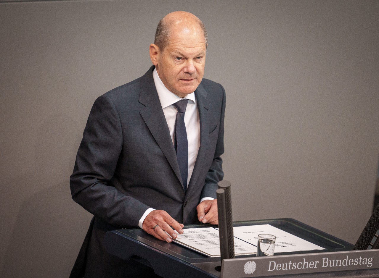Olaf Scholz bei seiner Regierungserklärung im Bundestag. 