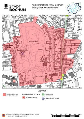 Auf dieser Karte sind die zu evakuierenden Bereiche um den Stadtgarten markiert.