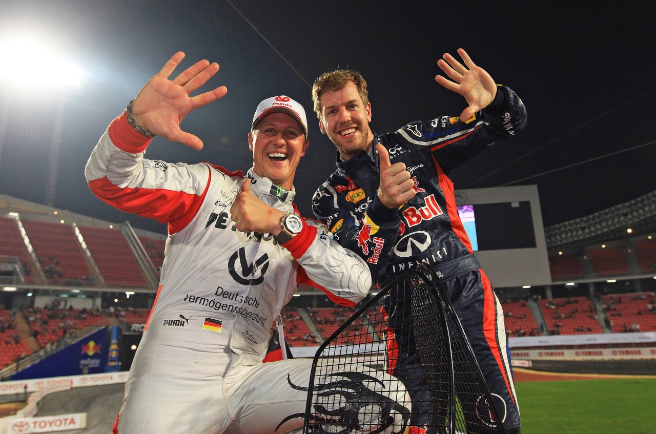 Die sechsfachen Gewinner des Nations-Cup: Michael Schumacher und Sebastian Vettel.
