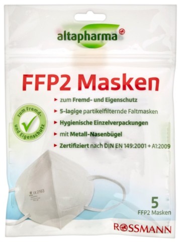 Die Drogeriekette Rossmann ruft FFP2-Masken von Altapharma zurück.