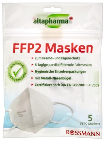 Die Drogeriekette Rossmann ruft FFP2-Masken von Altapharma zurück.