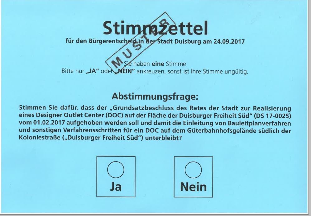 Der Stimmzettel für den Bürgerentscheid.