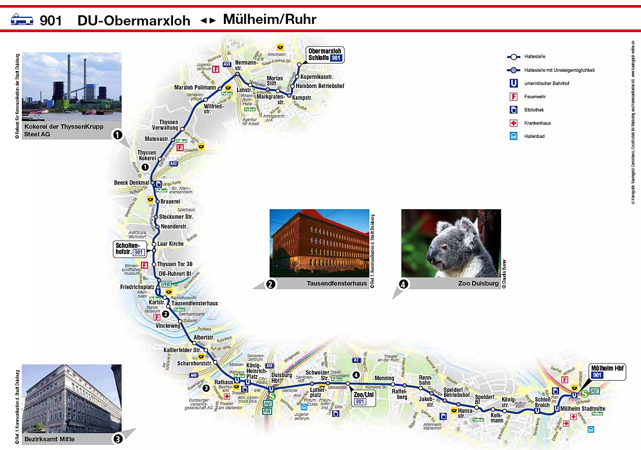46 Haltestellen auf 22 Kilometern. Mit der Linie 901 geht es von Obermarxloh bis nach Mülheim.