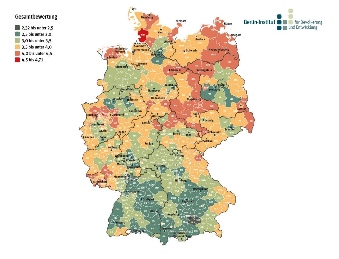 Die Studie zeigt ein Nord-Süd-Gefälle hinsichtlich der Lebensbedingungen in Deutschland.