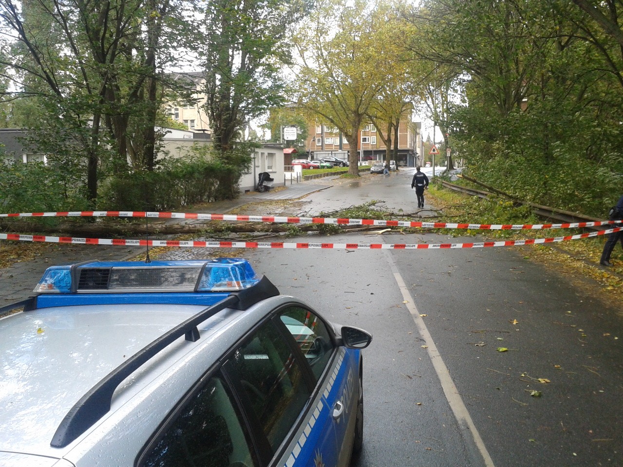 In Duisburg musst eine Straße wegen eines umgestürzten Baumes gesperrt werden.