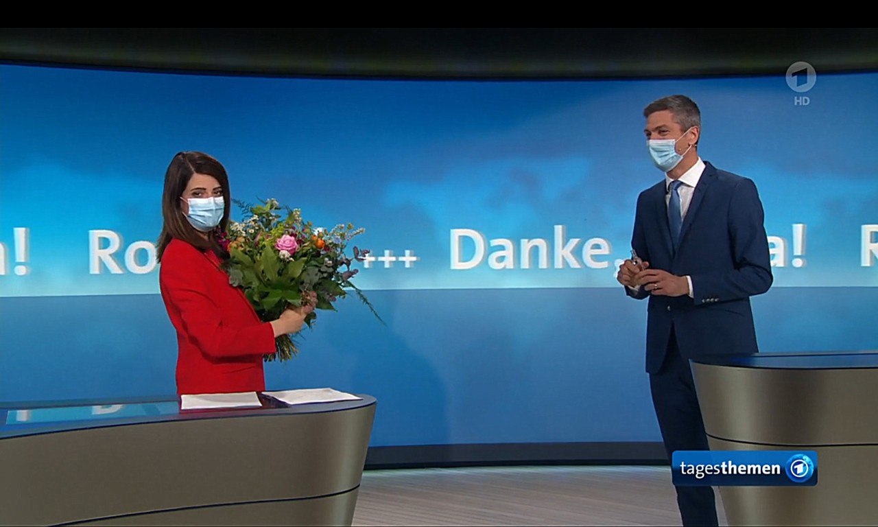 Linda Zervakis mit Ingo Zamperoni nach ihrer letzten „Tagesschau“.