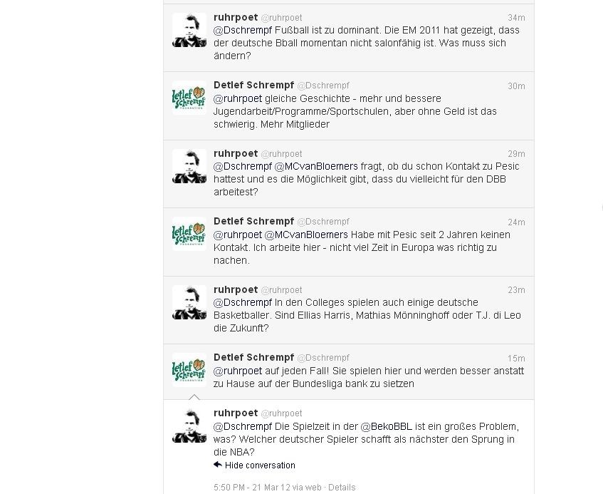 Detlef Schrempf während des Twitter-Interviews. 