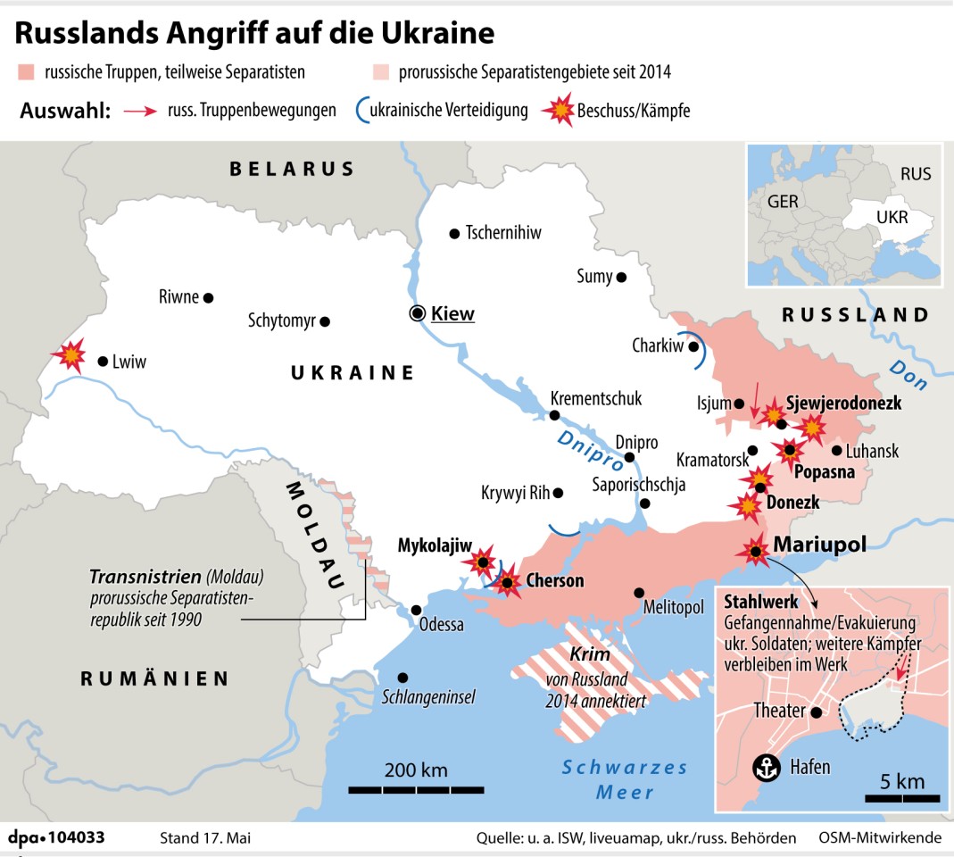 Rund 20 Prozent der Ukraine ist unter russischer Kontrolle, besonders im Südosten gelangen Putins Streitkräfte große Geländegewinne. Strebt Putin nun eine Ausdehnung bis Odessa und Transnistrien an? 