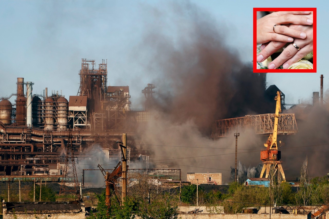 Ukraine: Das Stahlwerk in Mariupol steht seit Wochen unter Beschuss – zwei Mitglieder der Nationalgarde gaben sich dort das Ja-Wort.