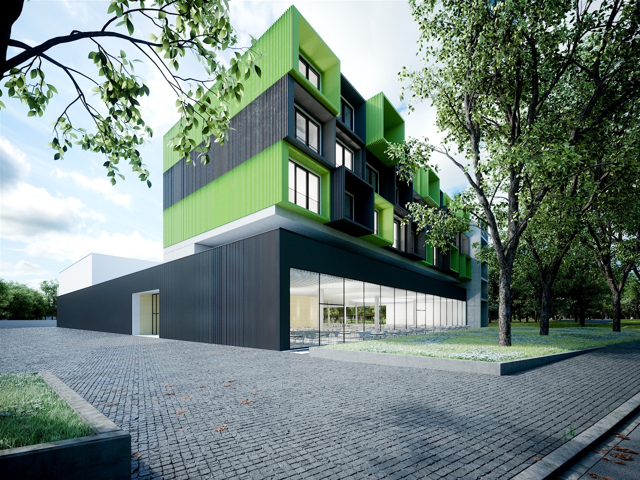 So soll die neue Mensa auf dem Duisburger Uni-Campus aussehen. Für Studenten soll sie außerdem Wohnplätze anbieten.