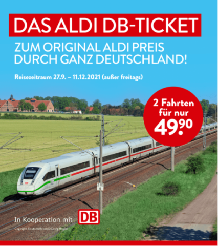Aldi verkauft aktuell Tickets der Deutschen Bahn.