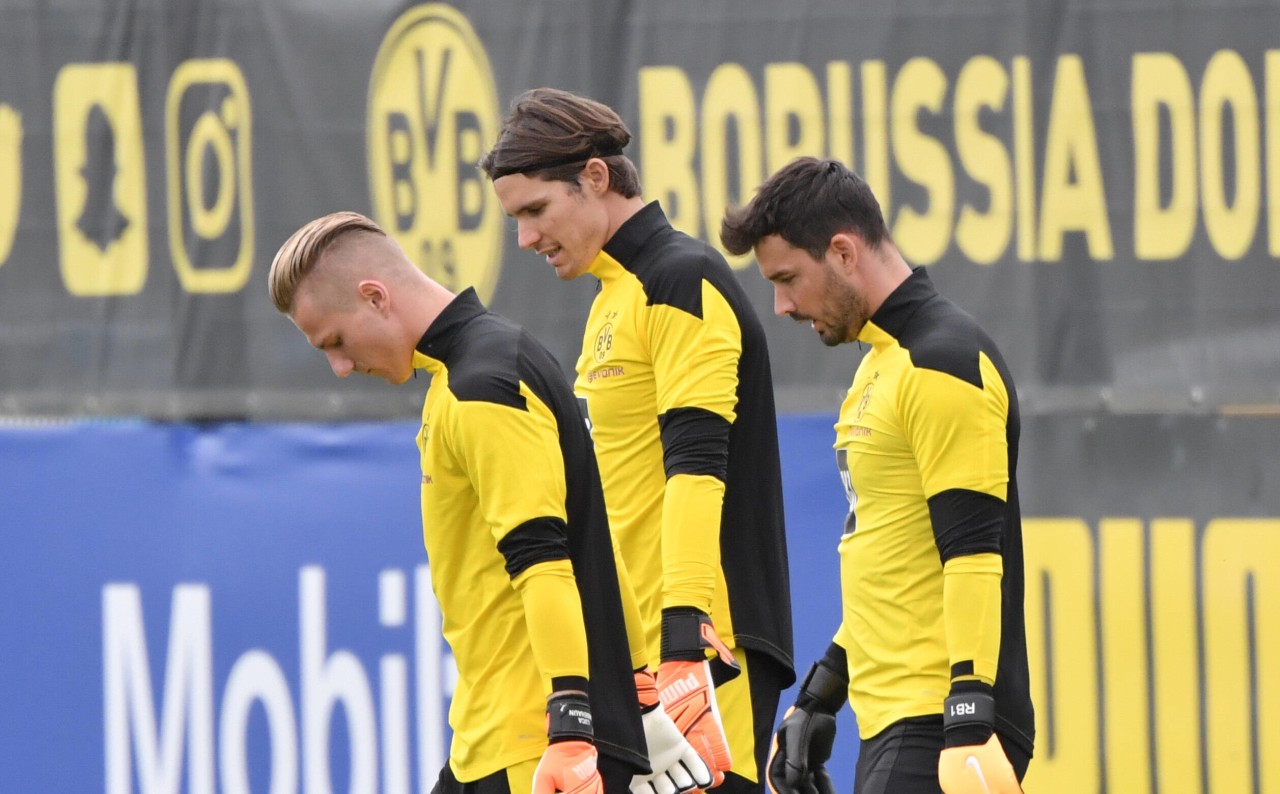 Bei Borussia Dortmund sind Luca Unbehaun, Marwin Hitz und Roman Bürki (v.l.) gleichzeitig verletzt.