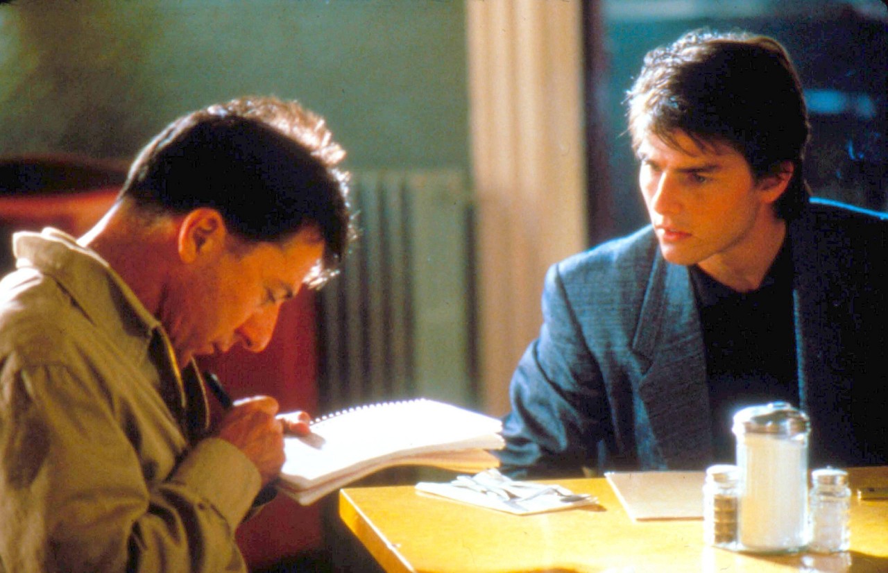 Einen Oscar erhielt Hoffman für seine Rolle als Autist in „Rain Man“ an der Seite von Tom Cruise (r.).