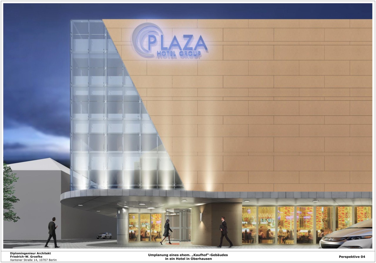 Der Eingang des neuen Hotels der Plaza-Group von der Paul-Reusch-Straße aus gesehen. 