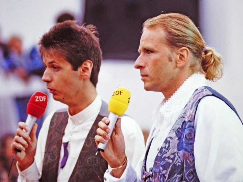 Immer wieder Jauch und Gottschalk – hier bei der ZDF-Livesendung „Zwei im Zweiten“ im August 1989. Gottschalk ist bis heute einer der wenigen Menschen, den Jauch im Fernsehen nicht mit „Sie“ anredet.