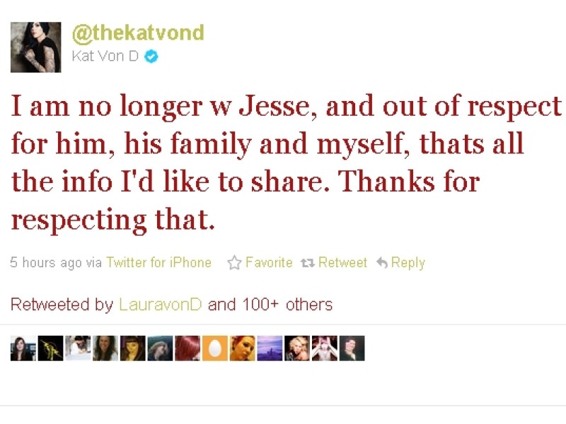 ...mit Jesse zusammen, ließ Kat ihre Fans auf Twitter wissen, und aus Respekt vor ihm, seiner Familie und mir selbst wird das alles sein, was ich dazu sage. Bevor das Paar...