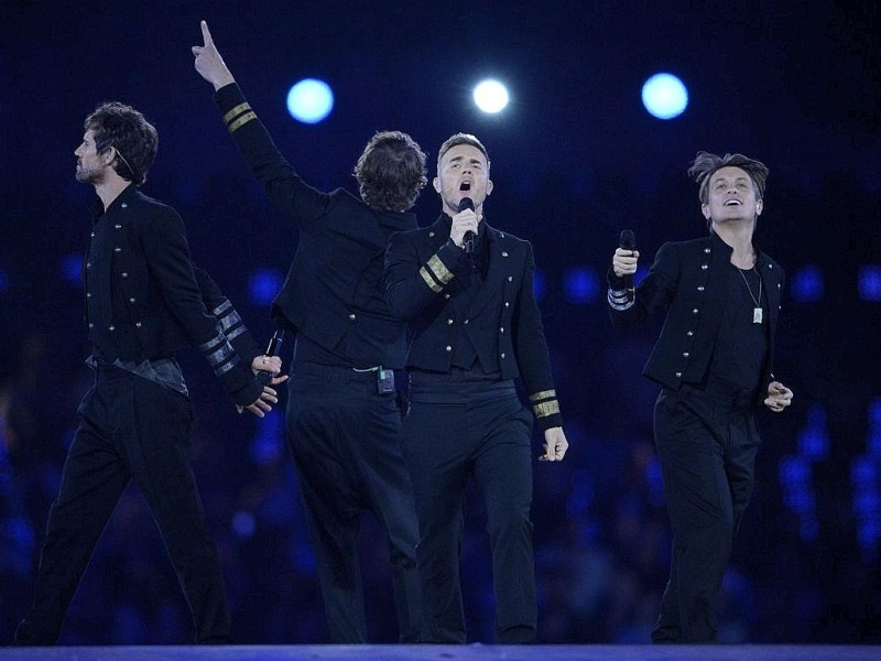 Die Musiker von Take That bei der Abschlussfeier der Olympischen Sommerspiele 2012.