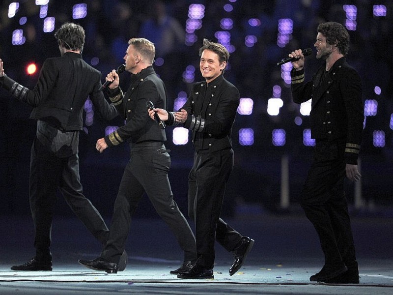 Die Musiker von Take That bei der Abschlussfeier der Olympischen Sommerspiele 2012.